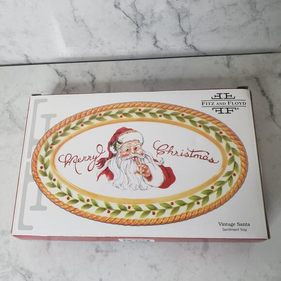 FITZ and FLOYD Vintage Santa pattern sentiment candy serving tray - Picture 8 of 8